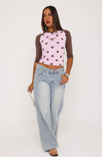 Remy 3/4 Sleeve Top Pink/Chocolate