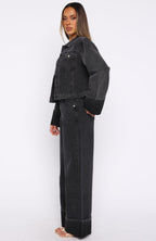 Charlotte Mid Rise Wide Leg Jeans Black Acid Wash