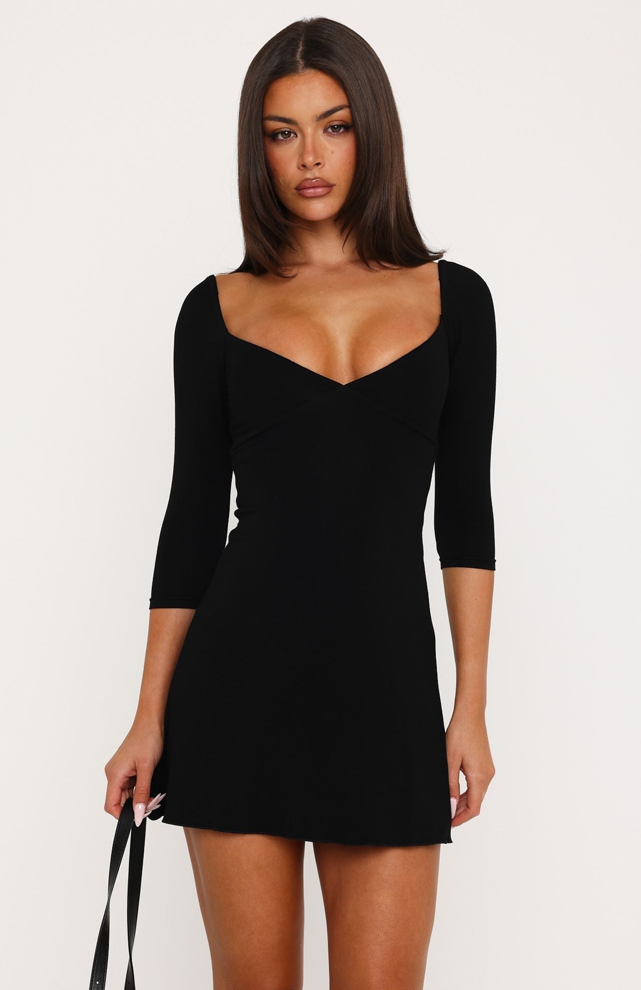 Cutsie Girl 3/4 Sleeve Mini Dress Black