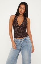 Lace Mirage Halter Top Chocolate