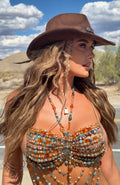 Own The Night Beaded Top Burnt Orange