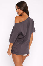 Trial Run Off Shoulder Oversized Tee Volcanic