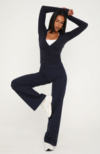 Staying Cute Long Sleeve Wrap Top Vintage Navy