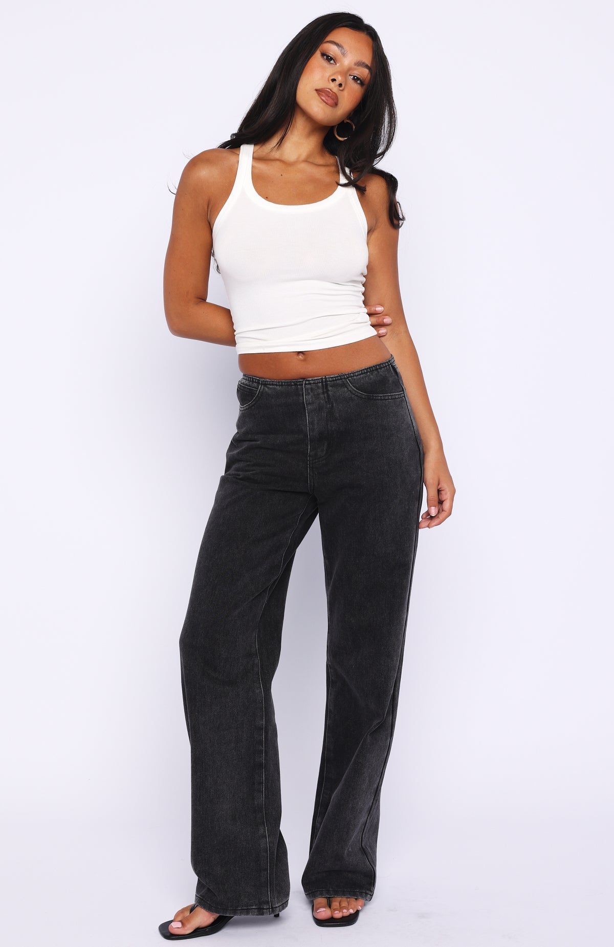 Jasmine Mid Rise Straight Leg Jeans Black Acid Wash