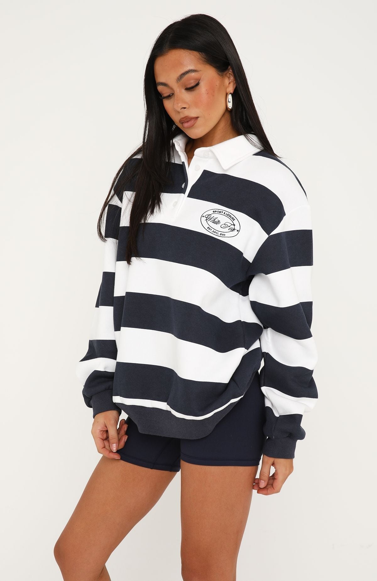 Moving Fast Oversized Henley Sweater Vintage Navy