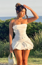 Flower Beat Strapless Mini Dress White