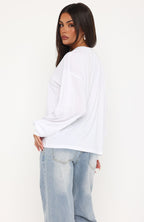 Comfy Girl Oversized Long Sleeve Tee White