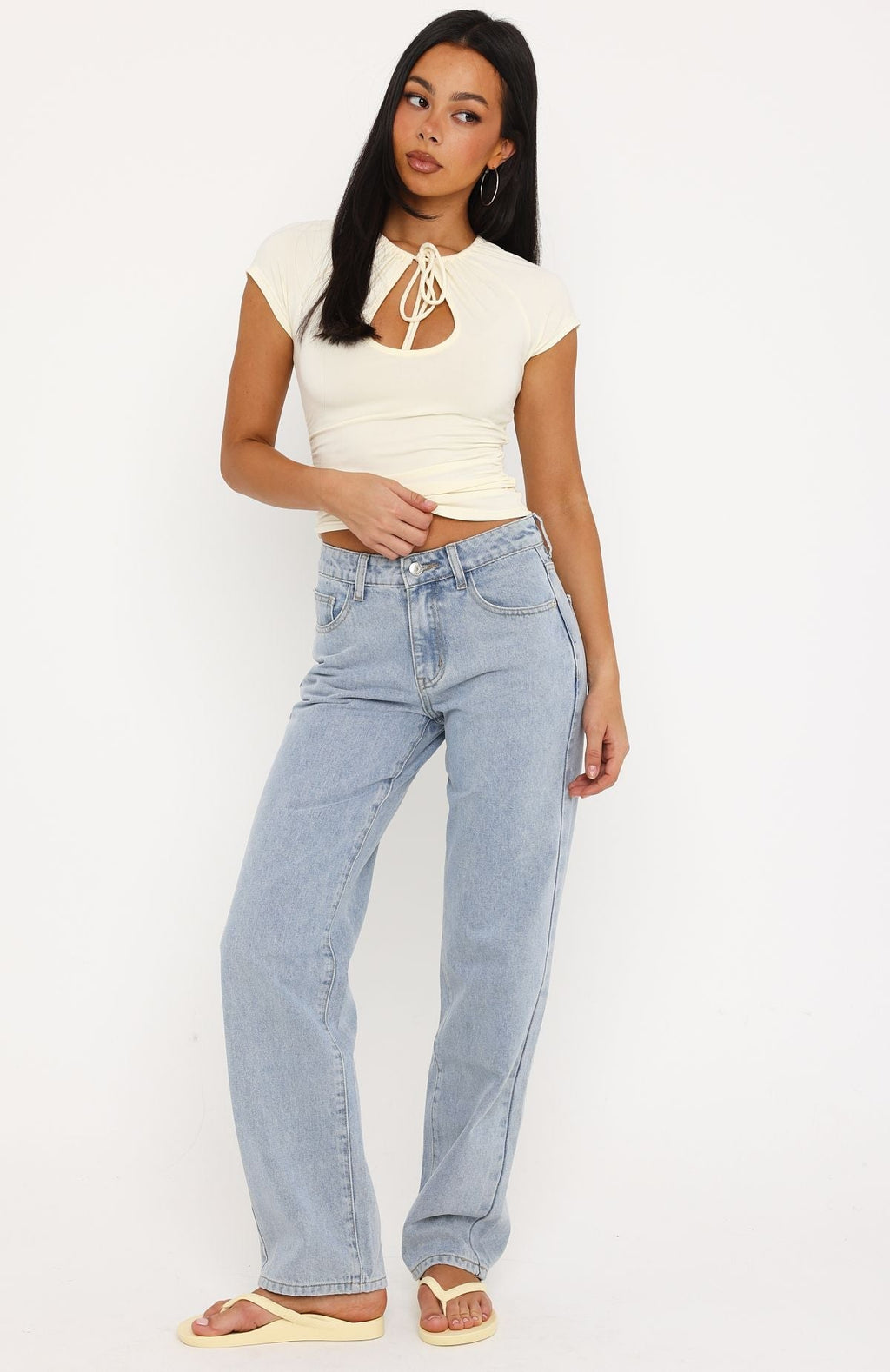 Zara Mid Rise Straight Leg Jeans Mid Blue Wash
