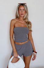 Trying To Forget Strapless Top Mocha Stripe