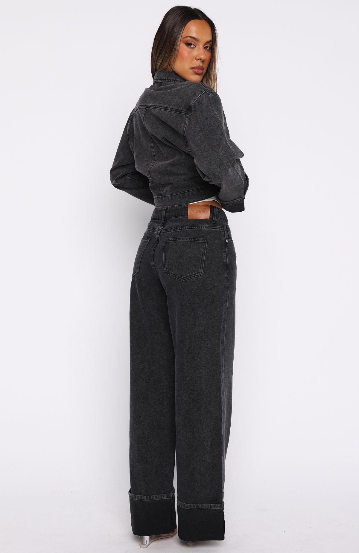Charlotte Mid Rise Wide Leg Jeans Black Acid Wash