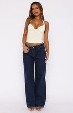 Bring The Style Low Rise Wide Leg Jeans Dark Blue Wash