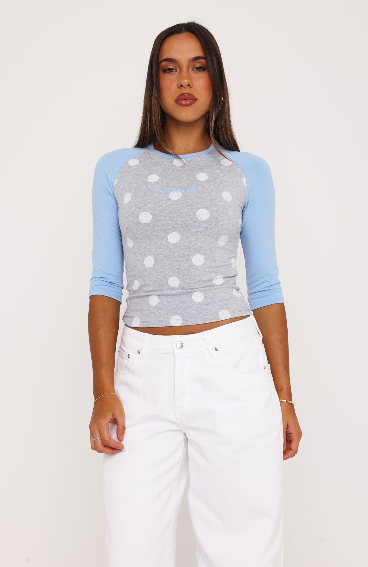 Remy 3/4 Sleeve Top Grey/Blue