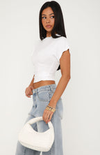 Never The Right Time Cinched Waist Short Sleeve Top White