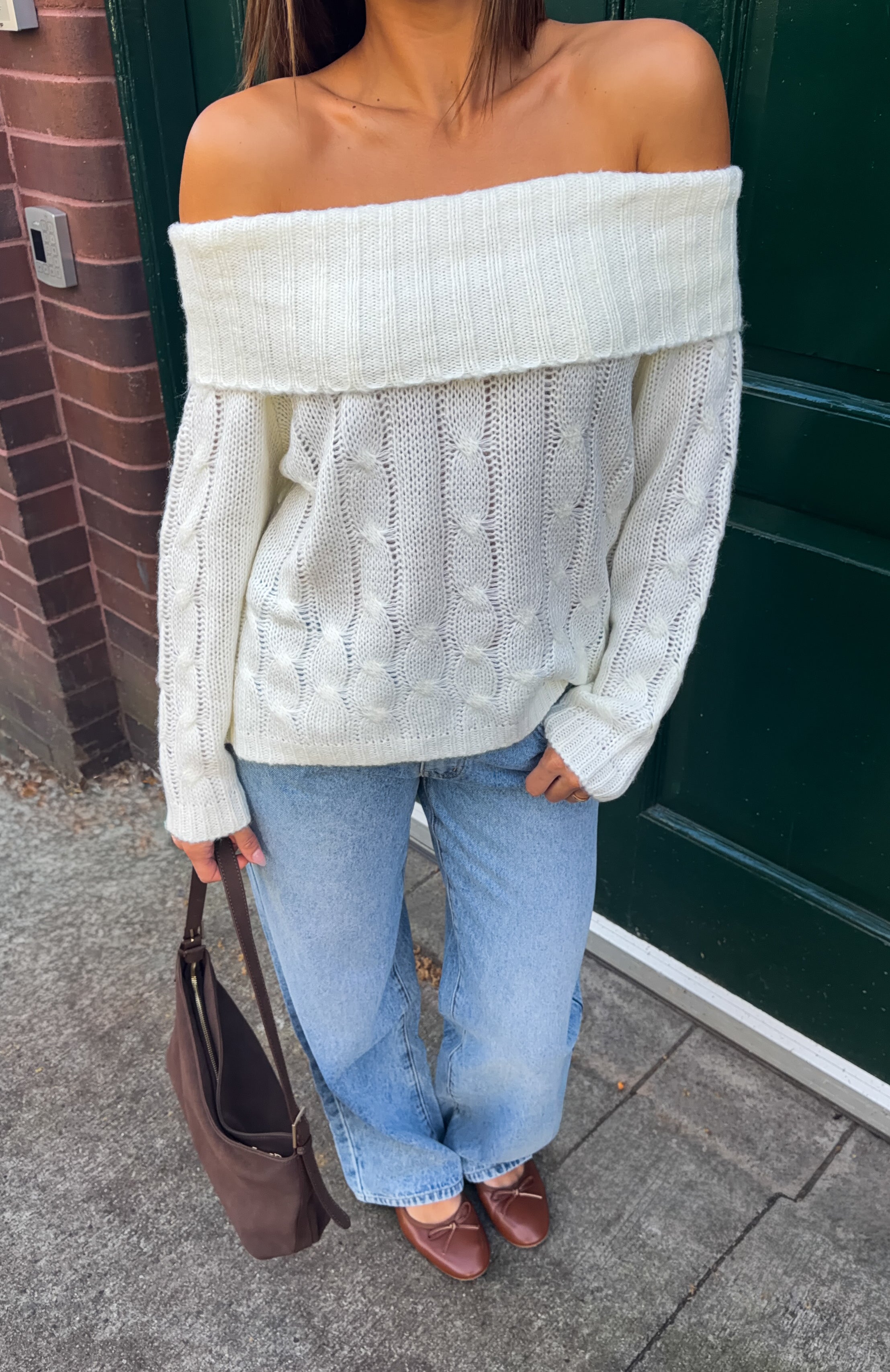 Lucienne Off Shoulder Knit Sweater Winter White