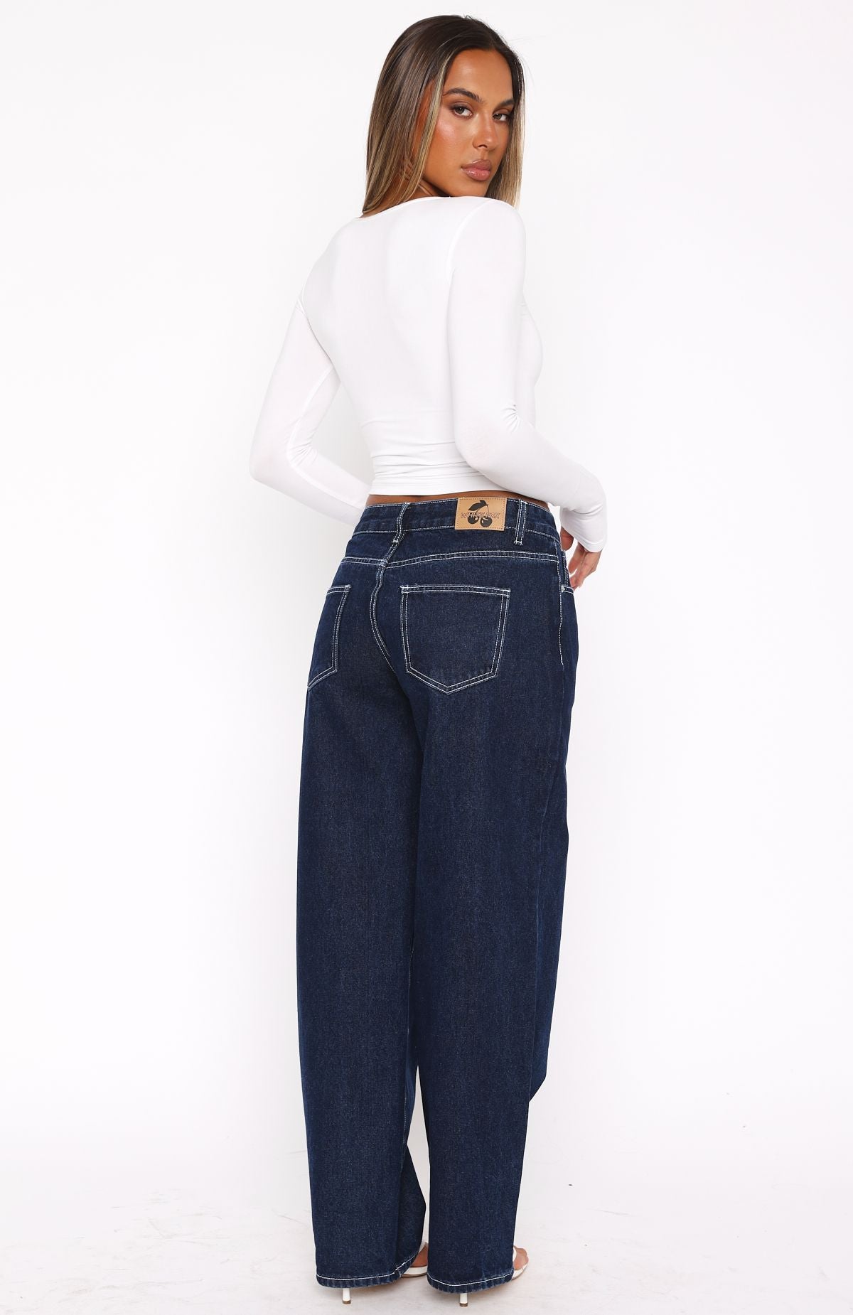 Bring The Style Low Rise Wide Leg Jeans Dark Indigo Wash