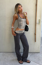 My Own Sunshine Fold Over Pants Charcoal/Leopard Print