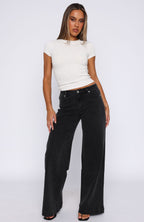 Elena Low Rise Wide Leg Jeans Black Acid Wash