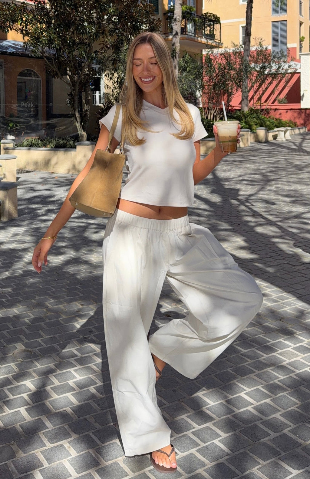 Out There Somewhere Pants White/Beige Pinstripe