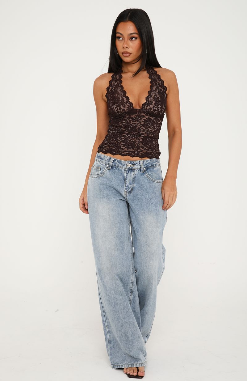 Lace Mirage Halter Top Chocolate