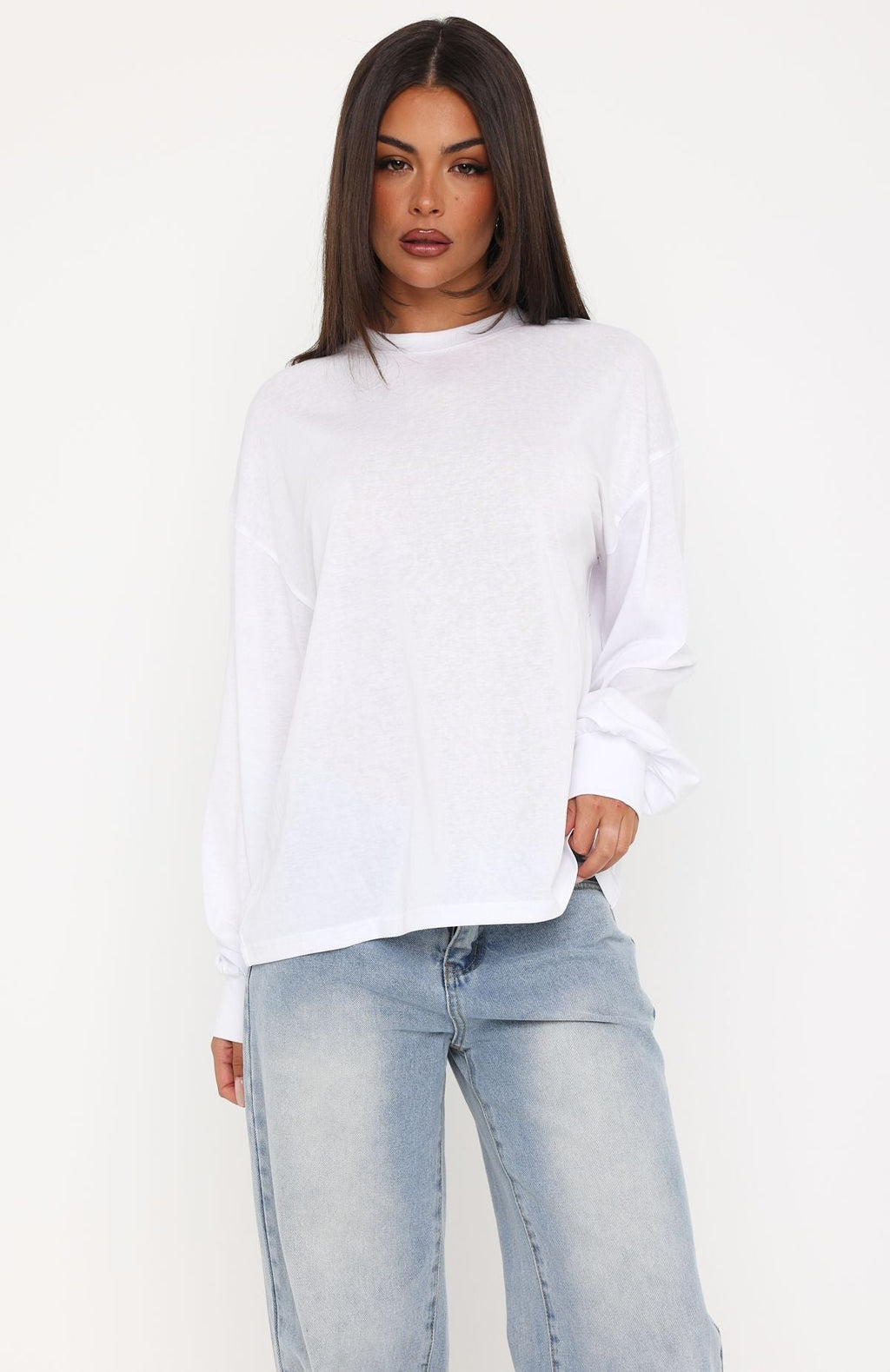 Comfy Girl Oversized Long Sleeve Tee White