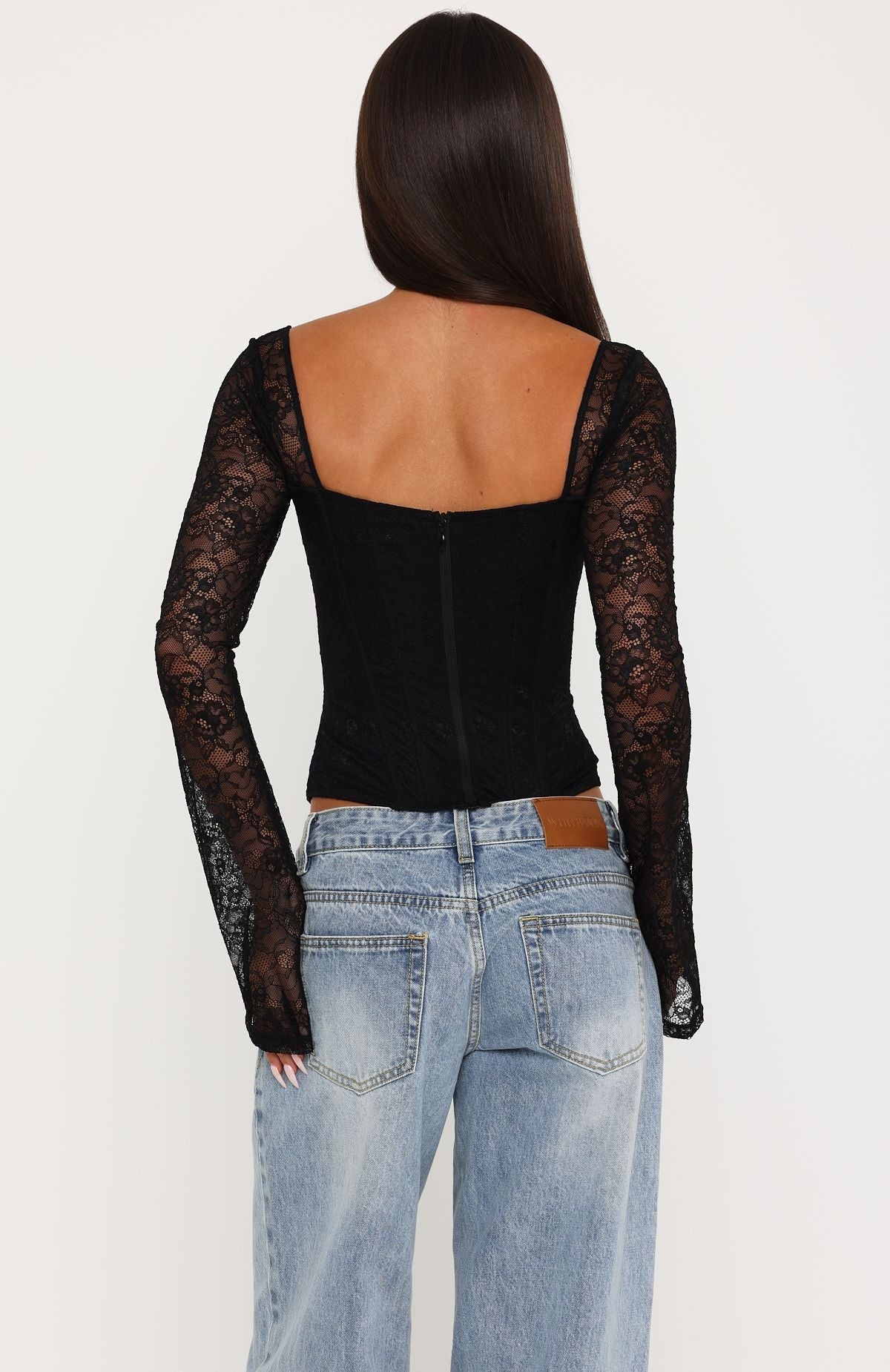 Midnight Rose Long Sleeve Lace Bustier Black