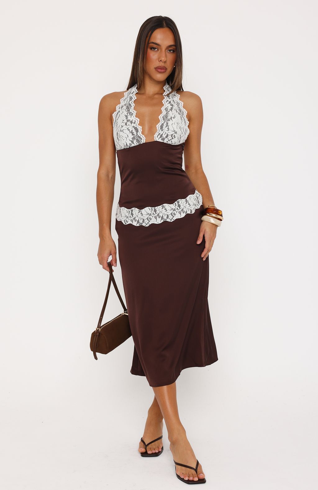 Laced In Love Midi Dress Choc/Cream