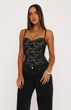 Breaking Hearts Lace Bodysuit Black