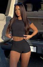 Minding My Business Ribbed Booty Shorts Black