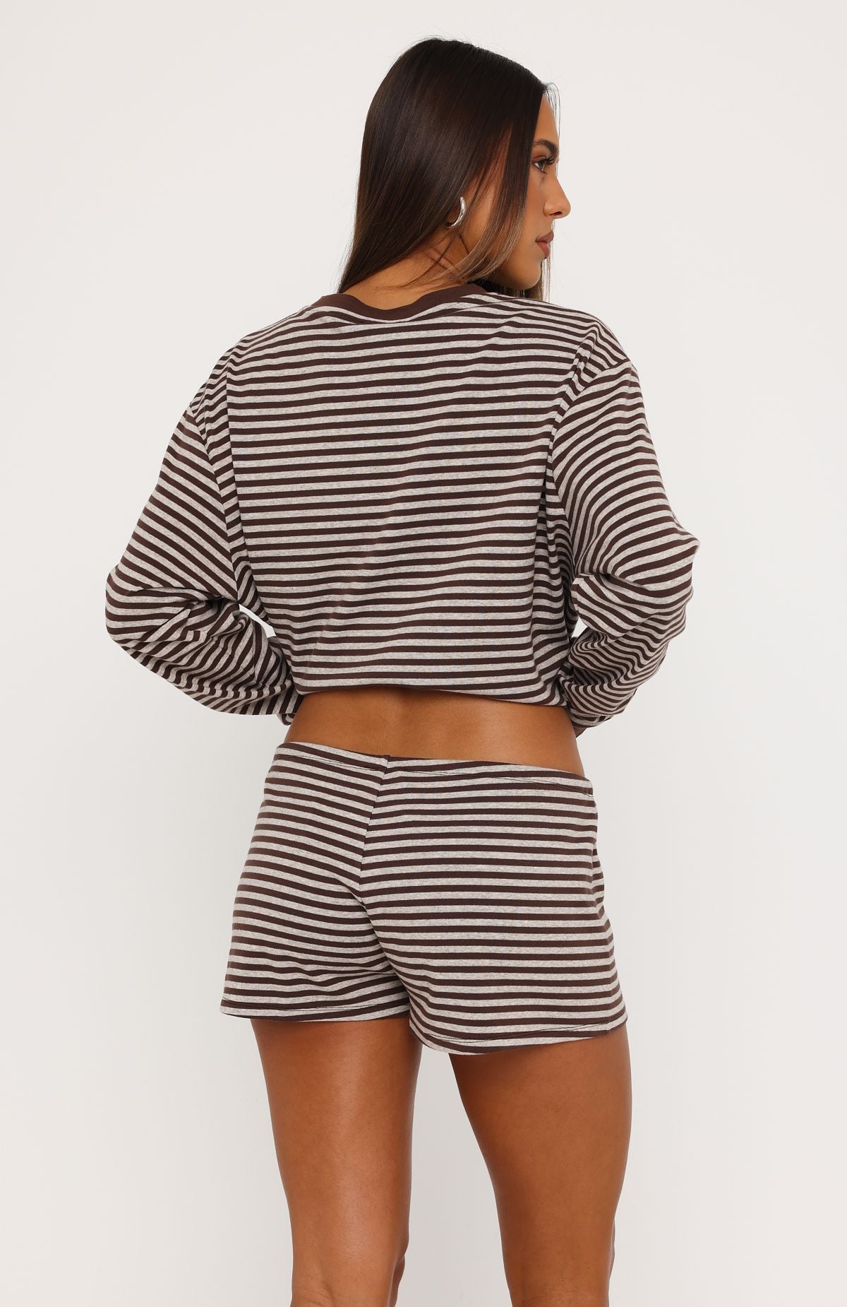 Touchdown Long Sleeve Tee Choc/Grey Marle Stripe