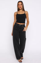 Kiara Mid Rise Barrel Leg Jeans Black Acid Wash