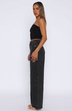 Bring The Style High Rise Wide Leg Jeans Black Acid Wash