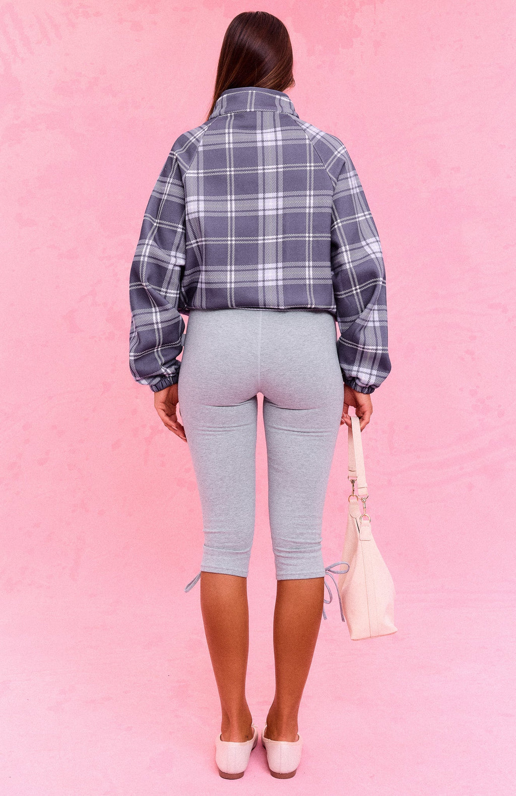 The Social Club Bianca Oversized Zip Front Funnel Neck Jacket Navy Plaid