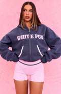 The Social Club Bonnie Boxy Zip Front Hoodie Navy