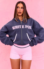 The Social Club Bonnie Boxy Zip Front Hoodie Navy