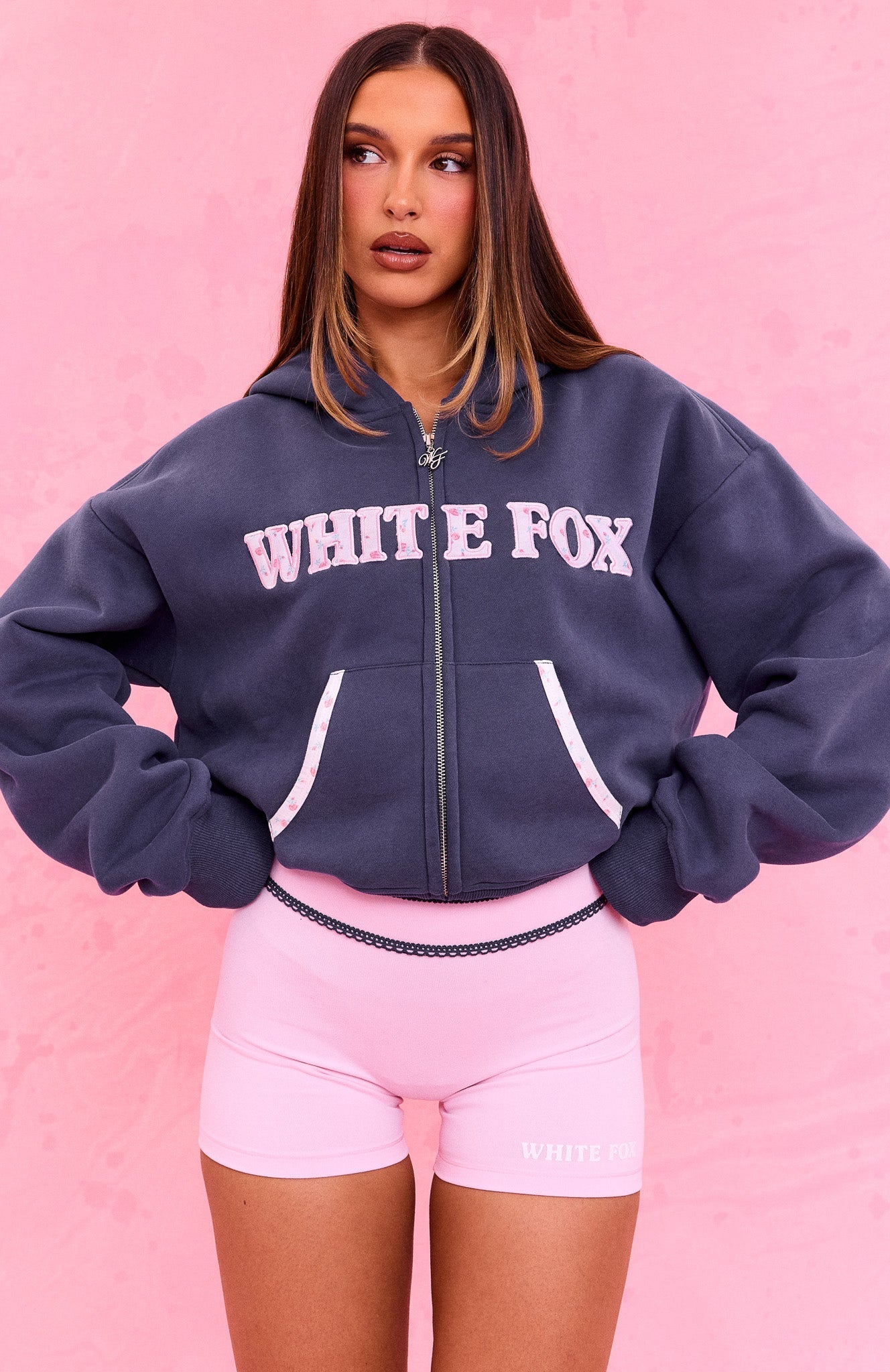 The Social Club Bonnie Boxy Zip Front Hoodie Navy