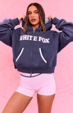 The Social Club Bonnie Boxy Zip Front Hoodie Navy