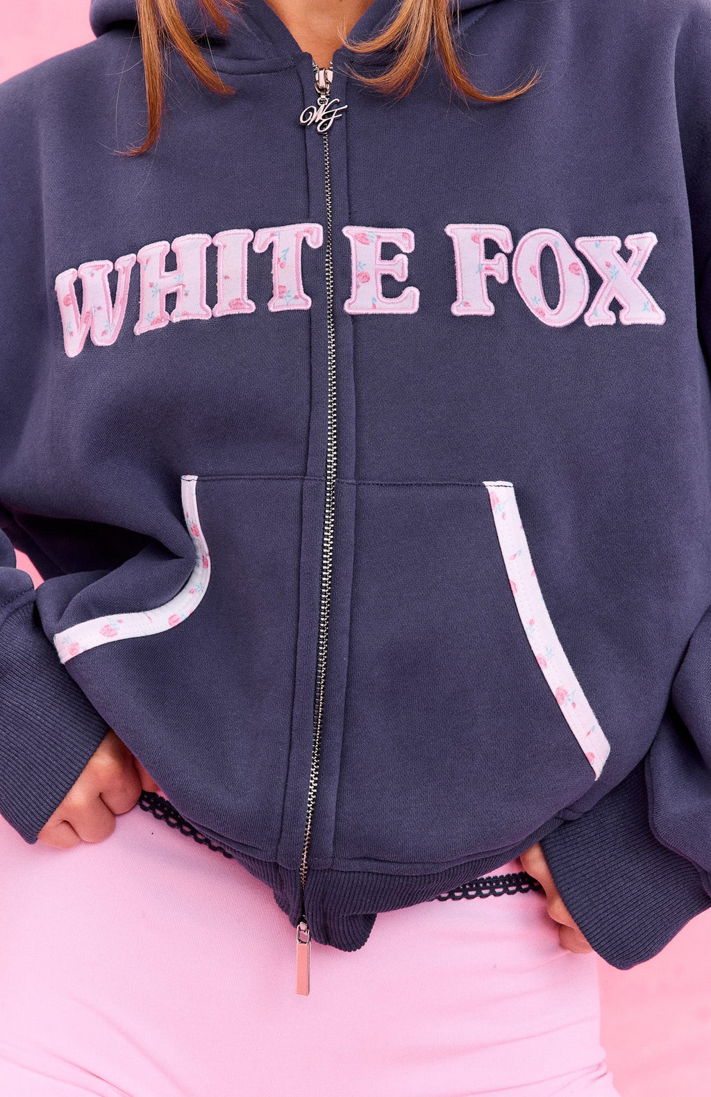 The Social Club Bonnie Boxy Zip Front Hoodie Navy