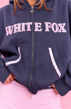 The Social Club Bonnie Boxy Zip Front Hoodie Navy