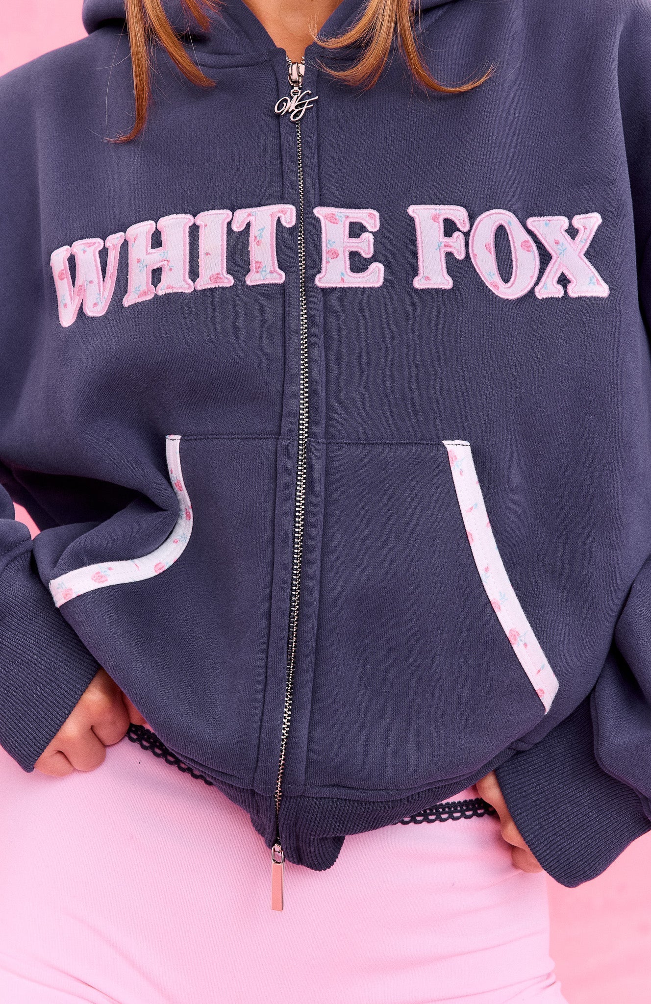 The Social Club Bonnie Boxy Zip Front Hoodie Navy