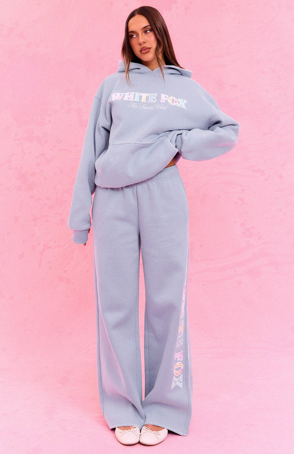 The Social Club Elena Wide Leg Sweatpants Dusty Blue
