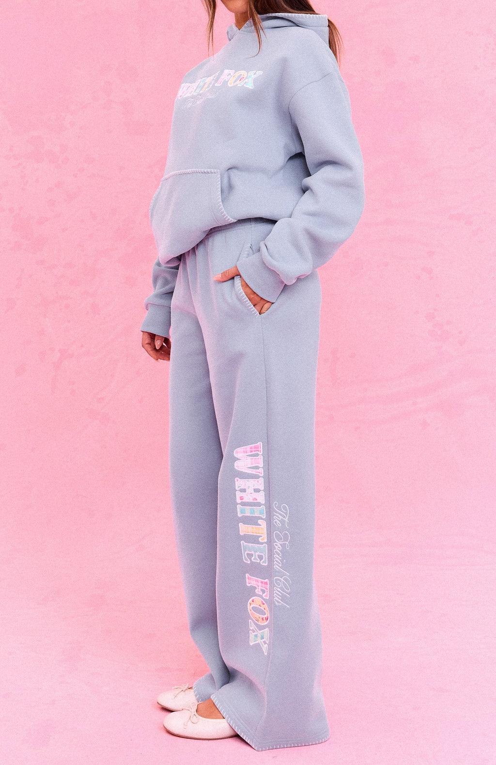 The Social Club Elena Wide Leg Sweatpants Dusty Blue