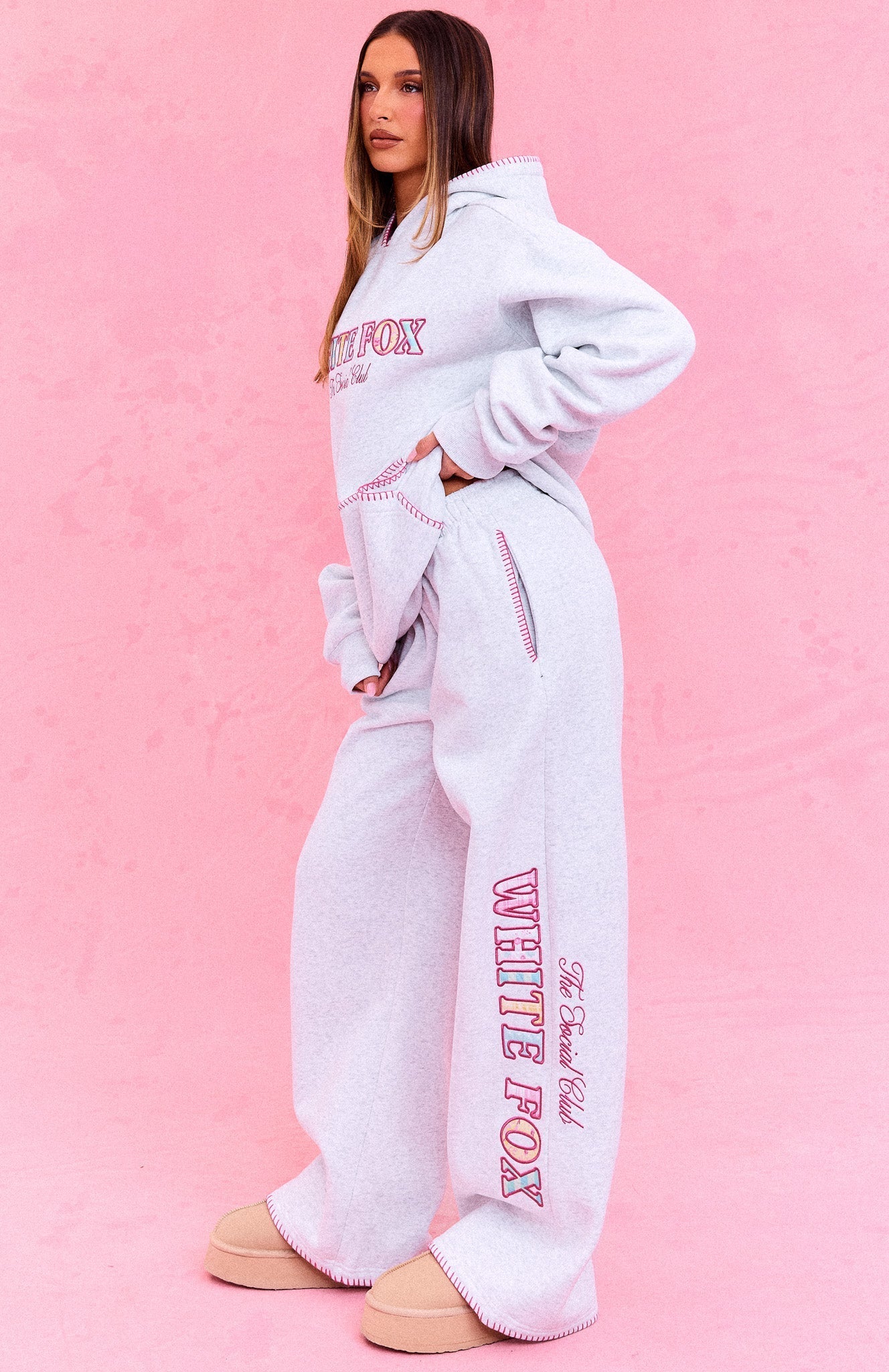 The Social Club Elena Wide Leg Sweatpants Grey Marle