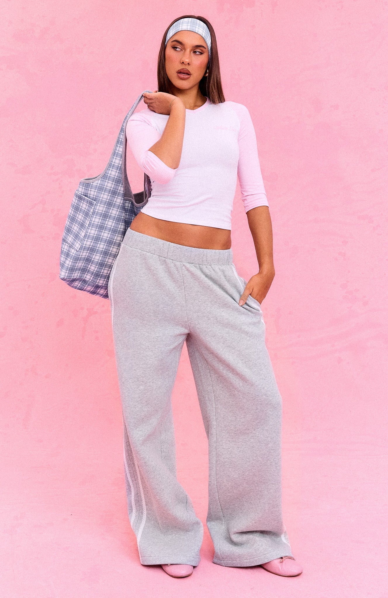 The Social Club Mirabelle Wide Leg Sweatpants Dark Grey Marle