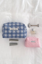 The Social Club Gabrielle 2 Pack Cosmetic Case Blue Plaid/Pink