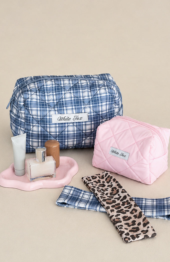The Social Club Gabrielle 2 Pack Cosmetic Case Blue Plaid/Pink