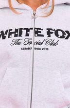 The Social Club Hayley Boxy Zip Front Hoodie Grey Marle