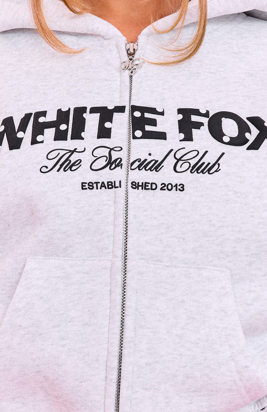 The Social Club Hayley Boxy Zip Front Hoodie Grey Marle
