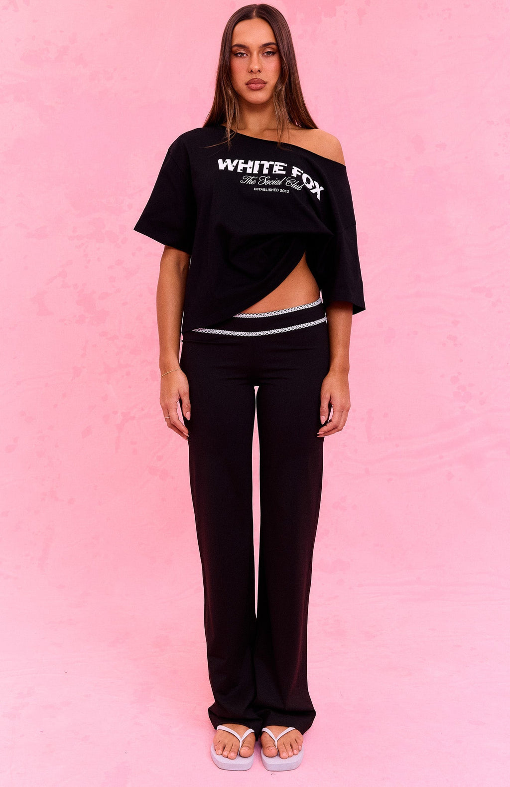 The Social Club Hayley Off Shoulder Oversized Tee Black