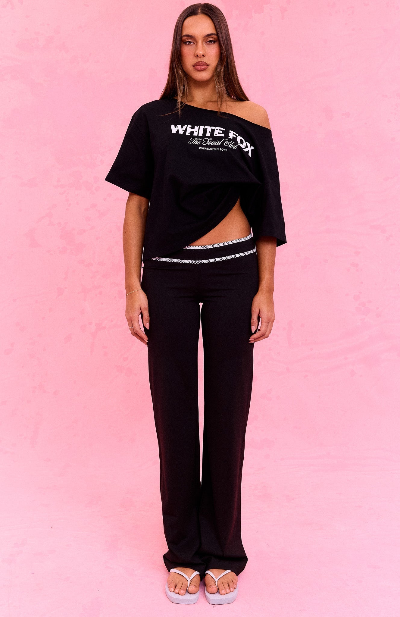 The Social Club Hayley Off Shoulder Oversized Tee Black