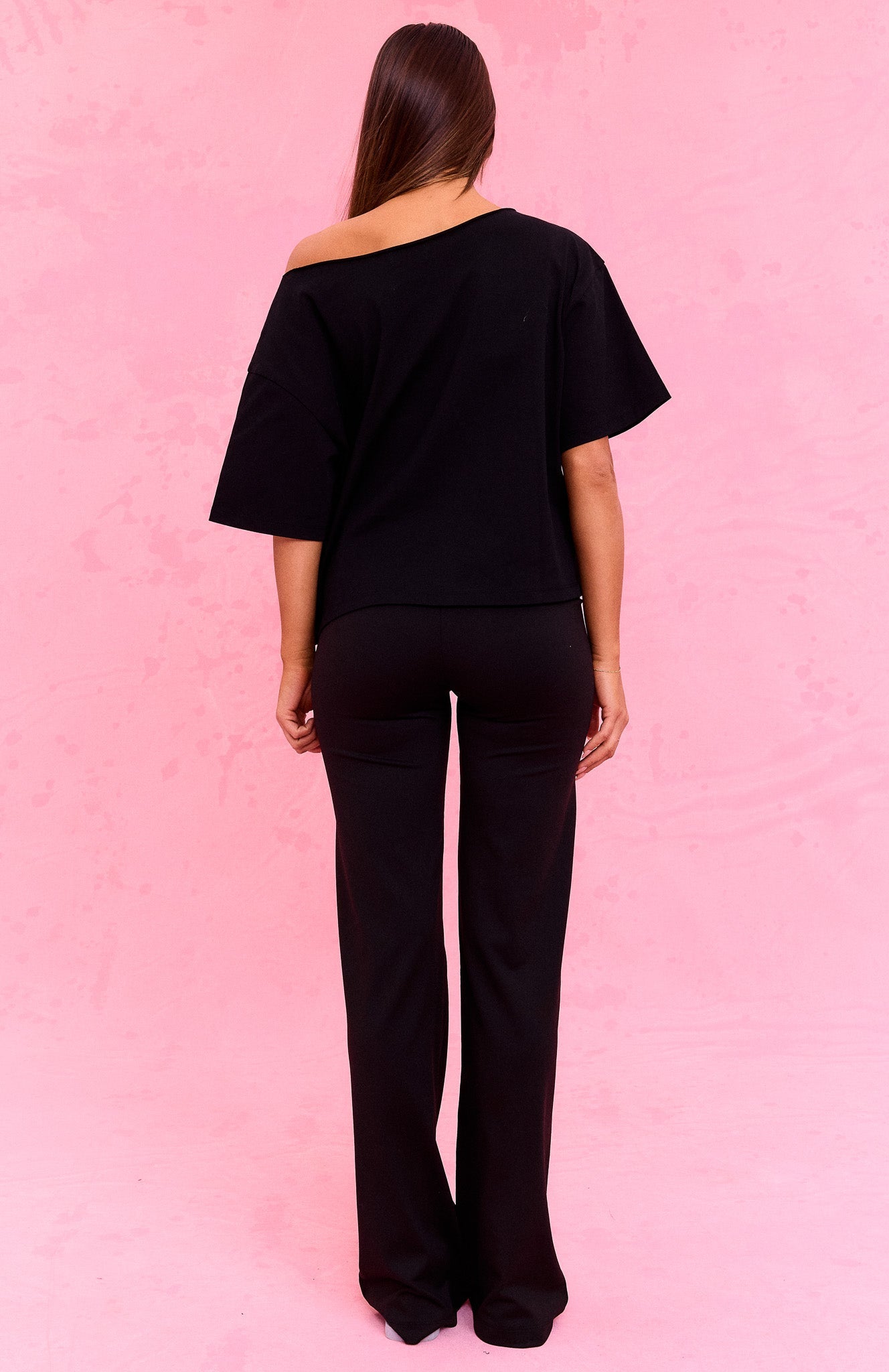 The Social Club Hayley Off Shoulder Oversized Tee Black